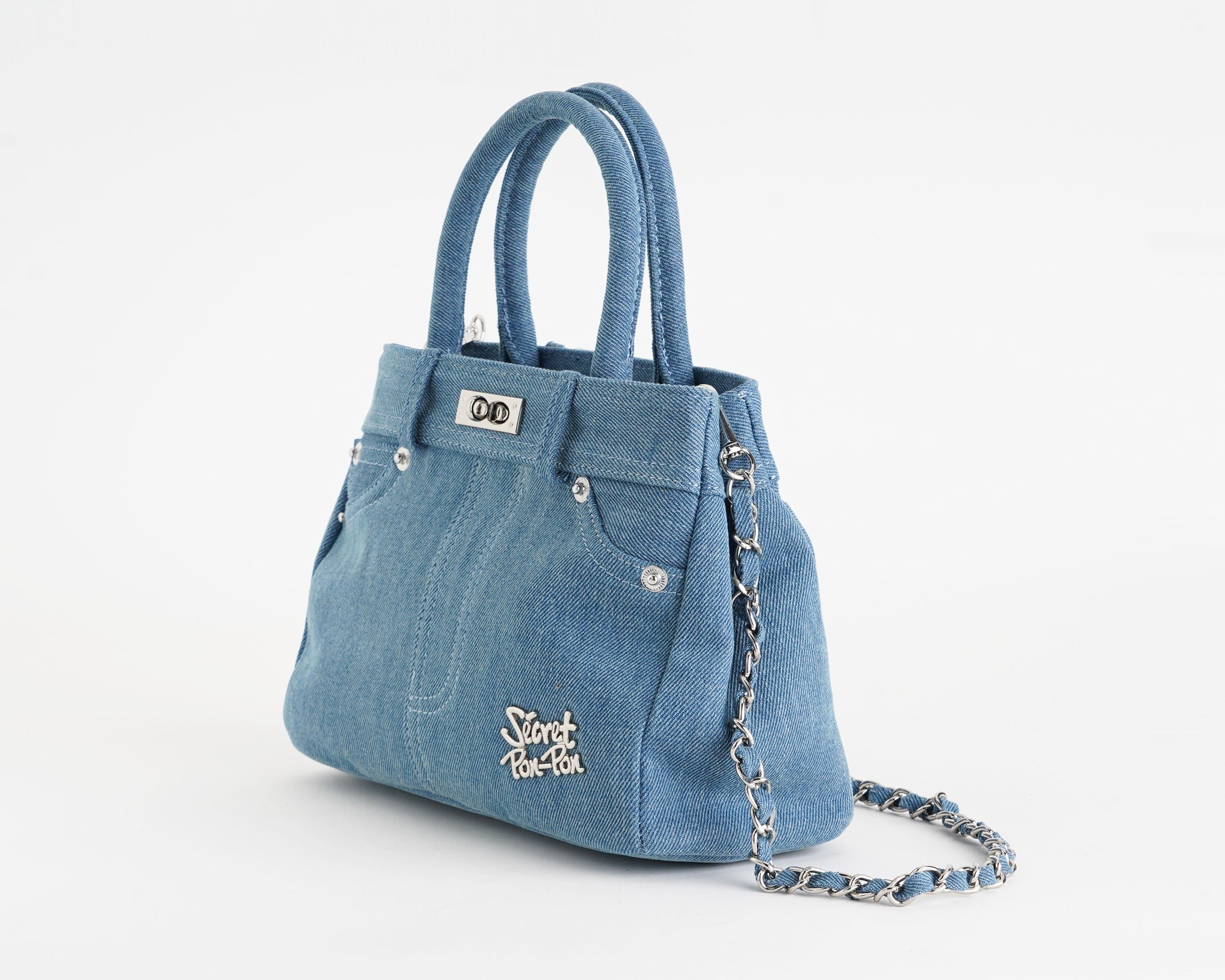 Borsa a mano SECRET PON-PON BAG POCHE DENIM - zip, tracolla rimovibile, donna