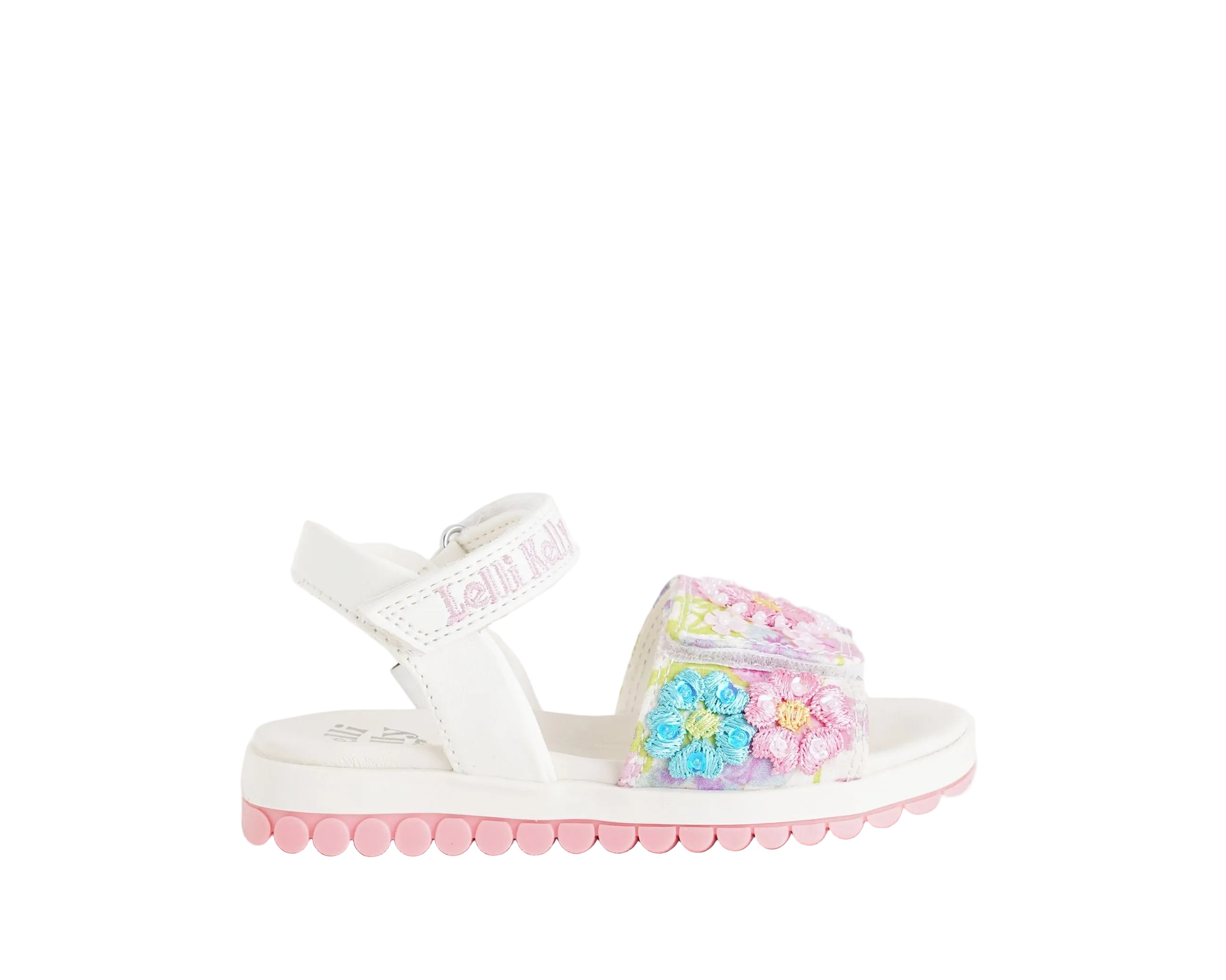 Sandalo Lelli Kelly Eloise bambina bianco fantasia floreale con perline e paillettes ricamate