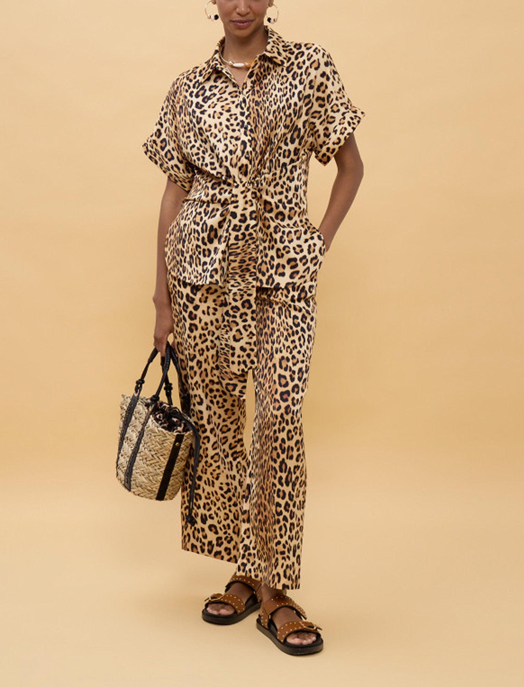 Camicia manica corto nodo stampa animalier Lola Casademunt LS2615007 Marrone-Multi