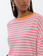 Maglia bicolore a righe con maniche francesi Lola Casademunt LS2611001 Ecru-Pink