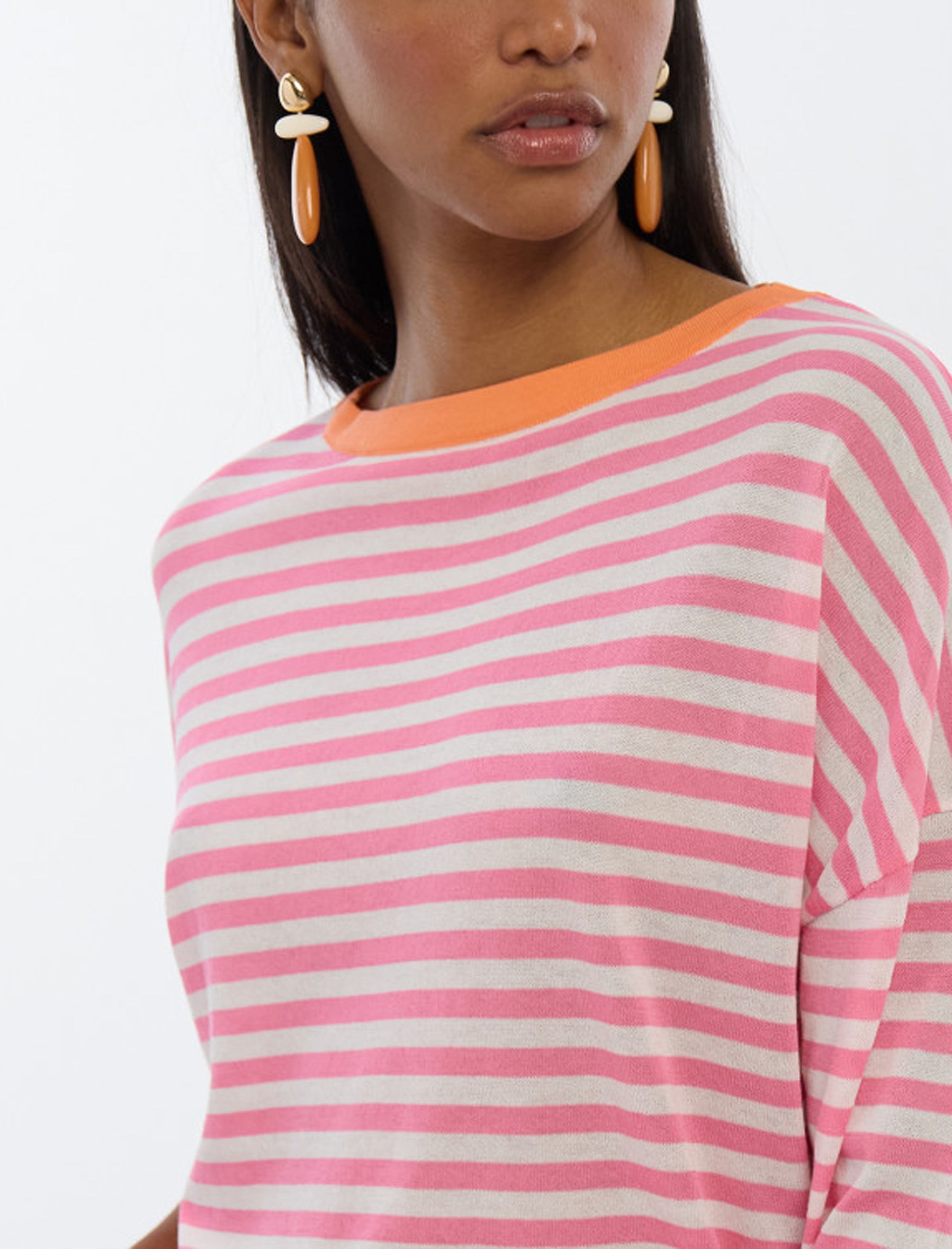 Maglia bicolore a righe con maniche francesi Lola Casademunt LS2611001 Ecru-Pink
