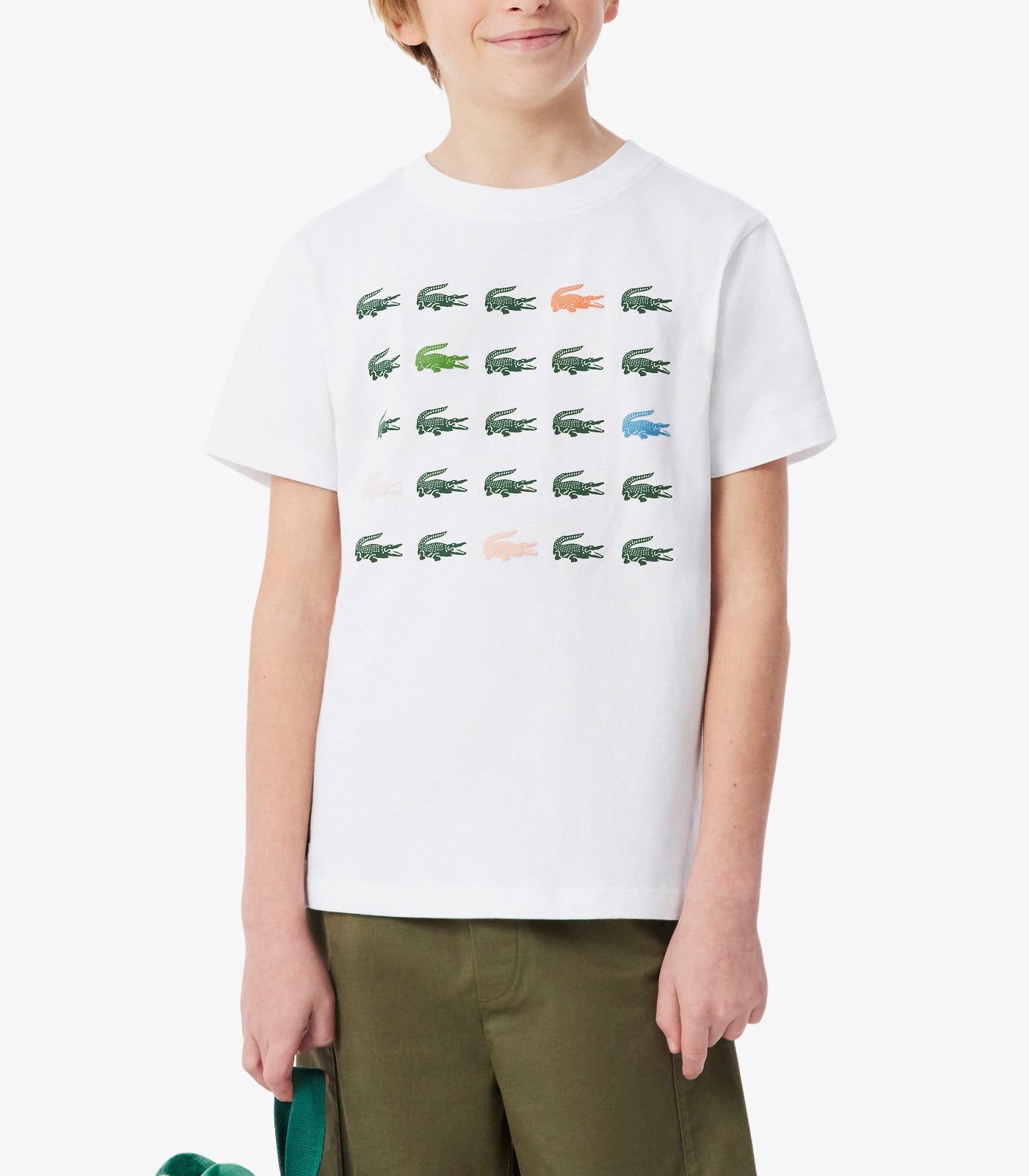 T-shirt Lacoste Croc Grid Tee Bianco Bambino – vista frontale