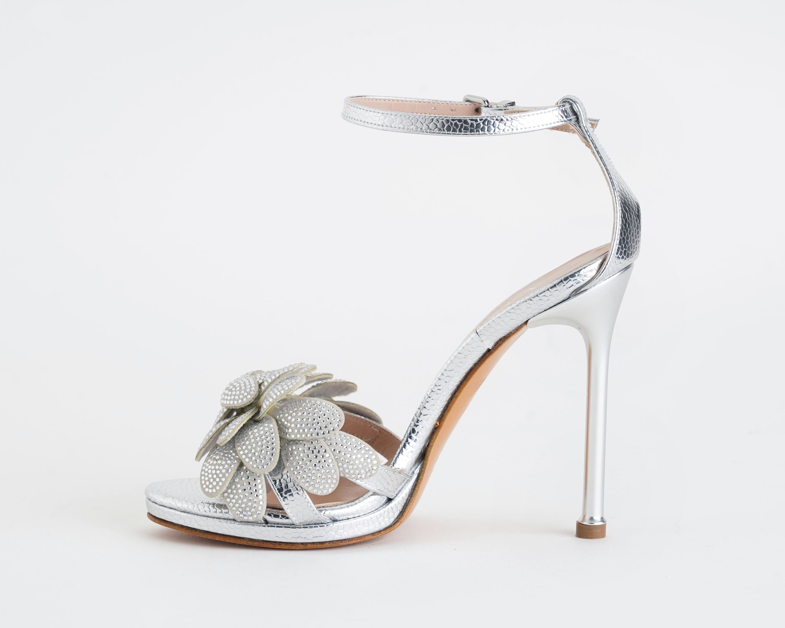 Sandalo alto ALBANO 5611 Argento donna – similpelle pitonata con strass