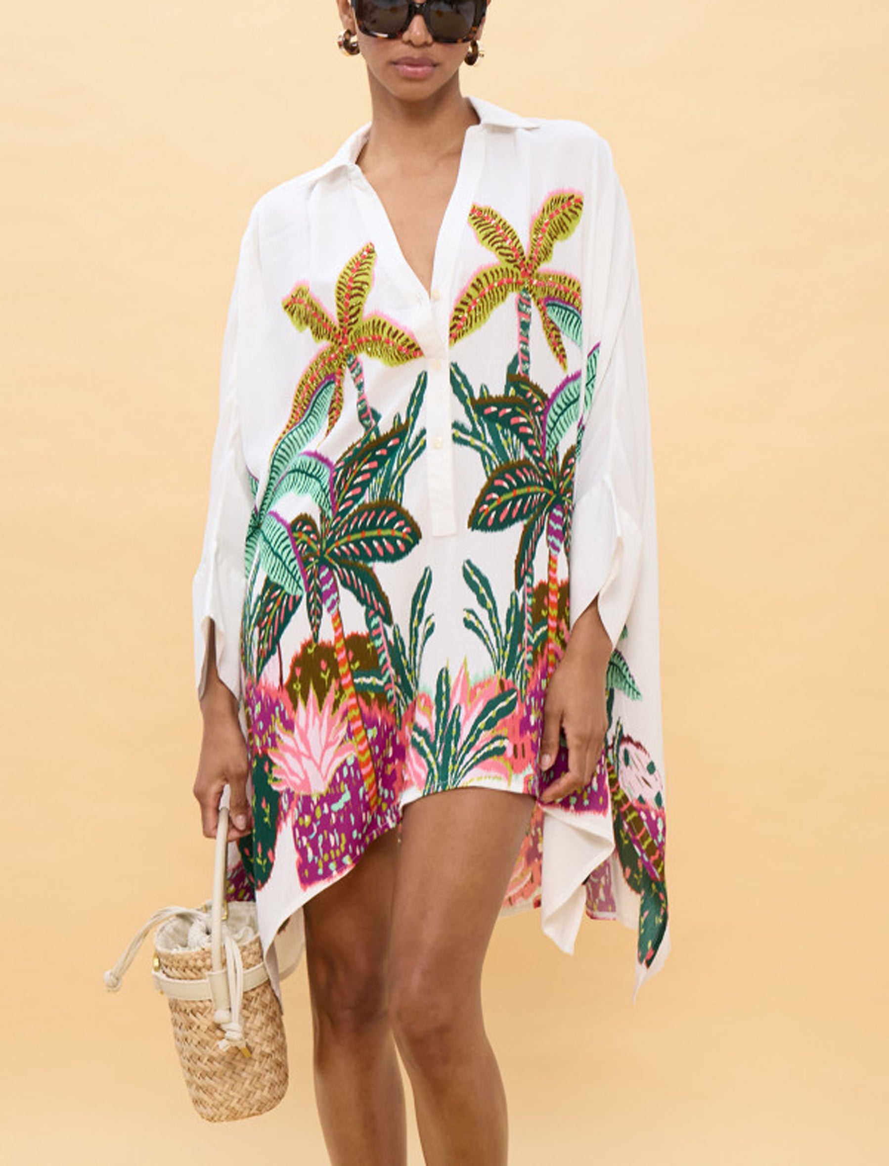 Camicia oversize con stampa palme Lola Casademunt LS2615014 Ecru-Multicolor