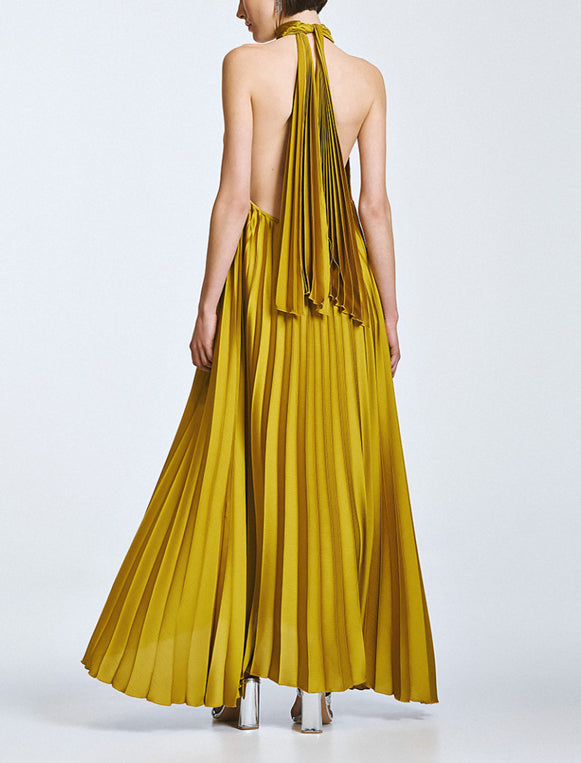 Vista posteriore abito plissettato schiena scoperta donna Access Fashion 63-3316-357 giallo citro