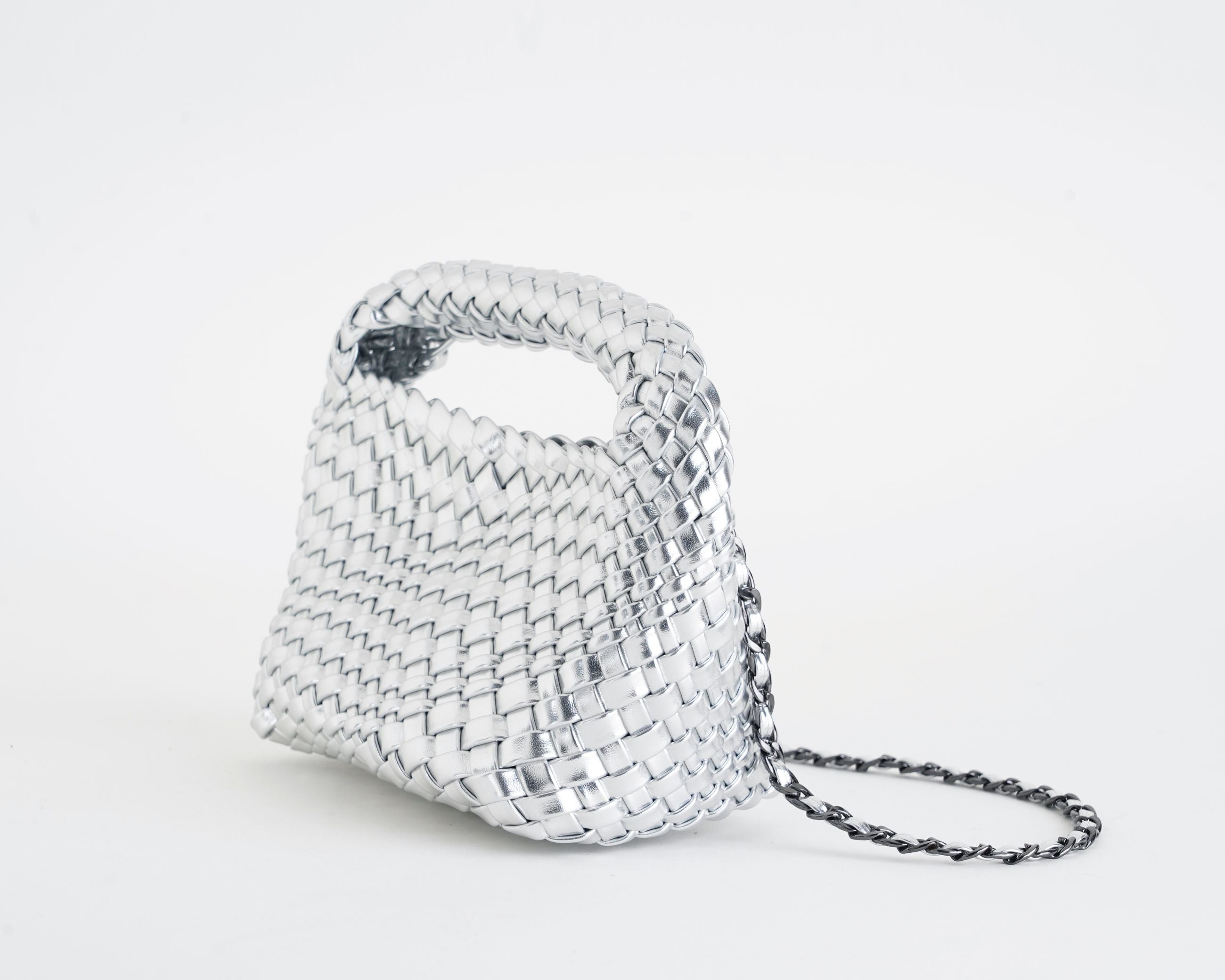 Borsa a mano donna EXE OM605-1 Argento in similpelle intrecciata