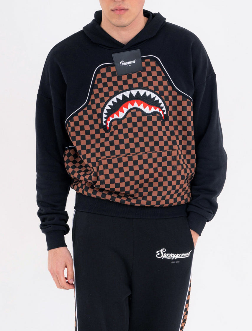 Felpa con cappuccio Sprayground Checkered Contrast SP933G  Nero/Marrone Unisex Uomo Donna