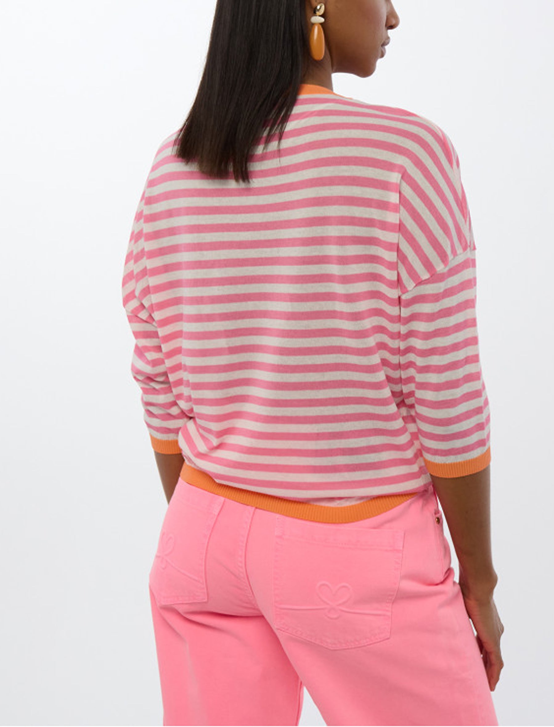 Maglia bicolore a righe con maniche francesi Lola Casademunt LS2611001 Ecru-Pink