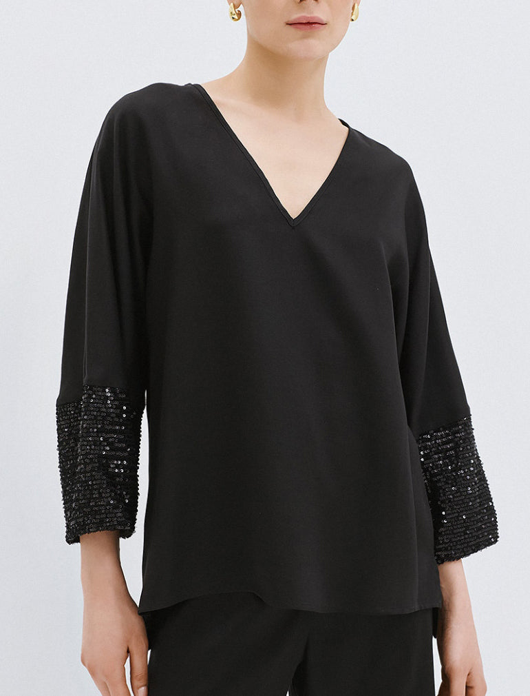 Blusa con paillettes Access Fashion 63-2109-683 Bianco Donna