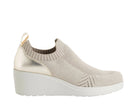 Sneakers slip-on Melluso K53013Q canvas beige gold zeppa 60mm soletta pelle donna vista frontale