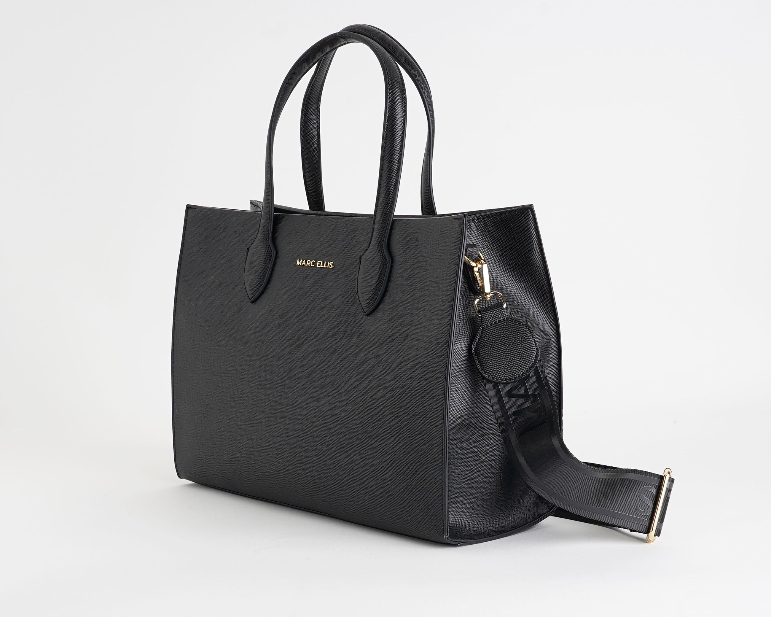 Borsa a spalla Marc Ellis Ceylan MF Donna – vista laterale, profilo H.28×L.36×P.15 cm con tracolla regolabile rimovibile BLACK
