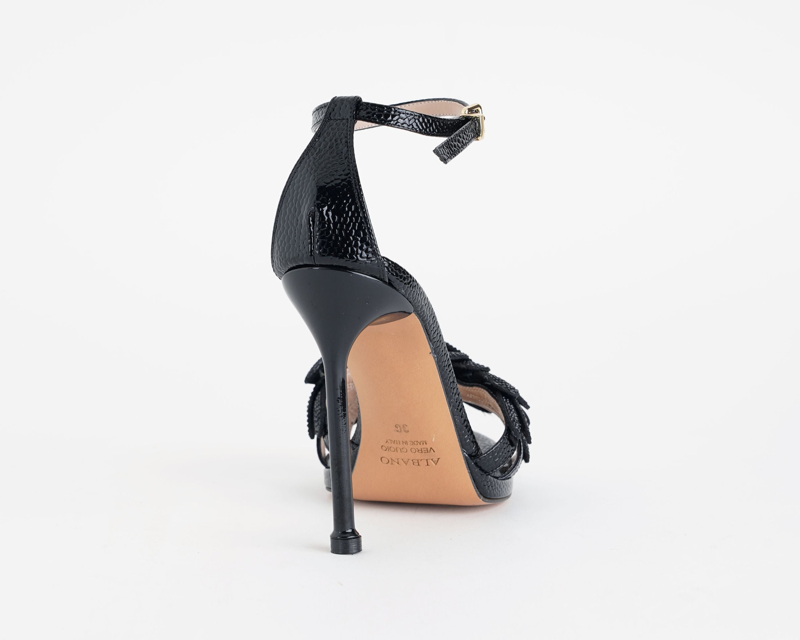 Sandalo alto ALBANO 5611 Nero donna – similpelle pitonata con strass