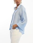 Camicia oversize in lino a maniche corte Lola Casademunt LS2615054 Azzurro 