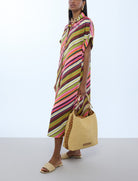 Abito camicia satinato a righe Lola Casademunt LS2616093 Ecru-Multicolor