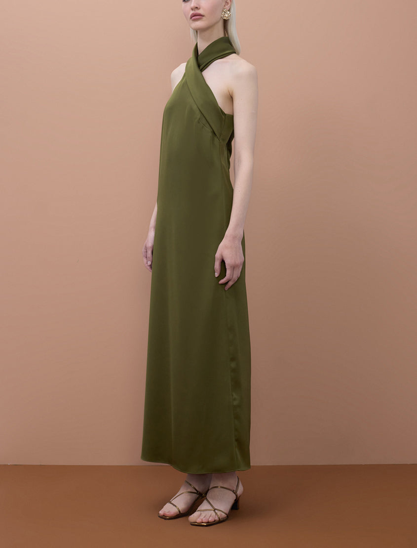 Abito in raso con scollo all'americana Lola Casademunt MS2616027 Verde Donna