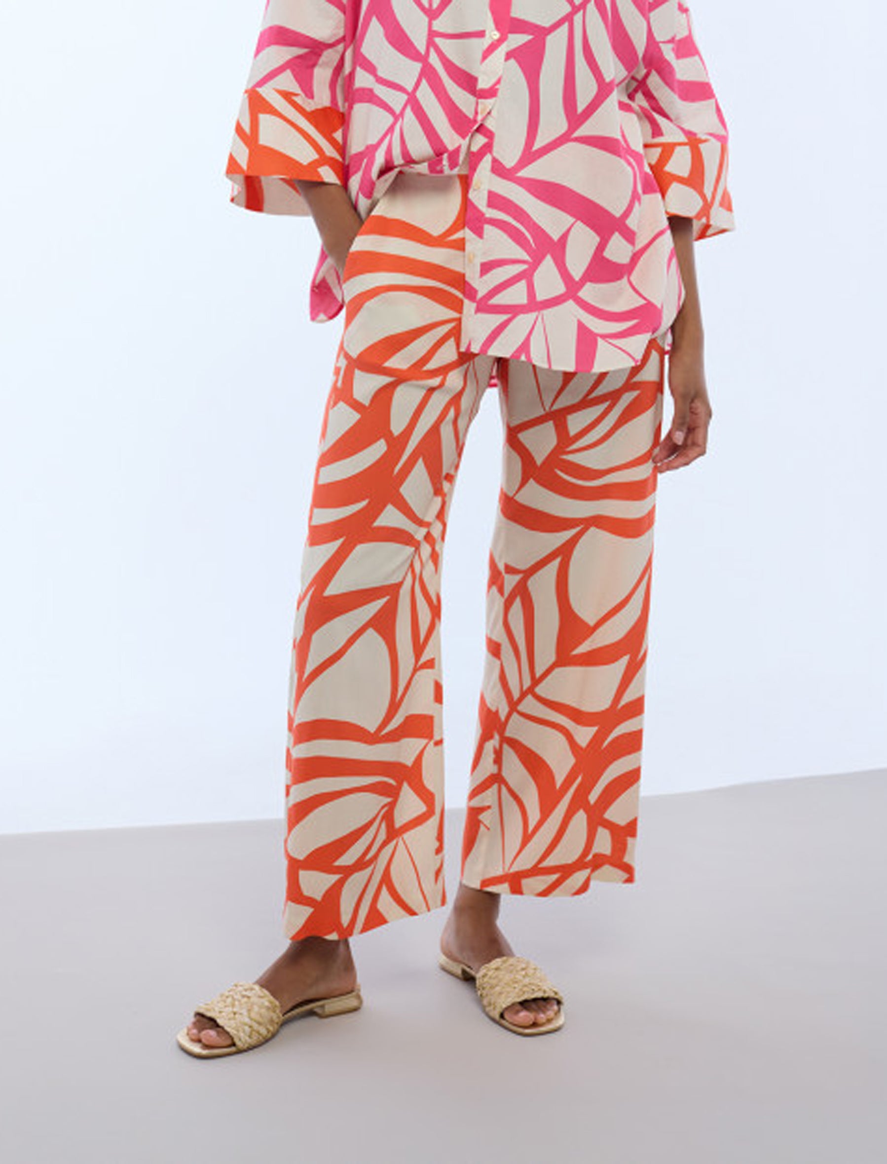 Culottes stampa foglie Lola Casademunt LS2614040 Crudo-Naranja 