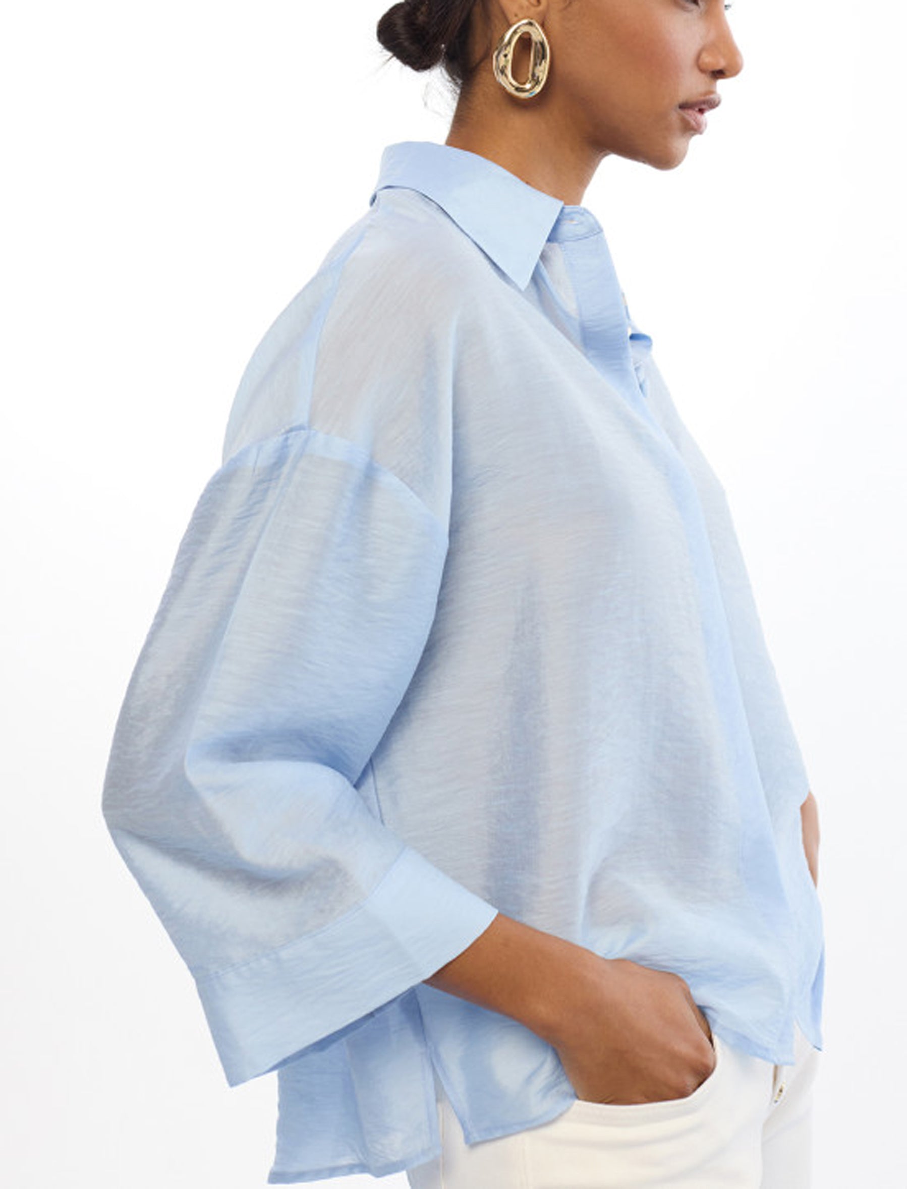 Camicia oversize in lino a maniche corte Lola Casademunt LS2615054 Azzurro 