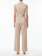 Tuta intera Vicolo TAB0260 donna beige con colletto e cintura in raso