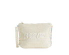 Pochette Marc Ellis Cassy Indy 26 Donna Variant 02 – vista frontale, trama intrecciata in tela misto cotone con dettagli in lurex, perline multicolore e scritta logata ricamata
