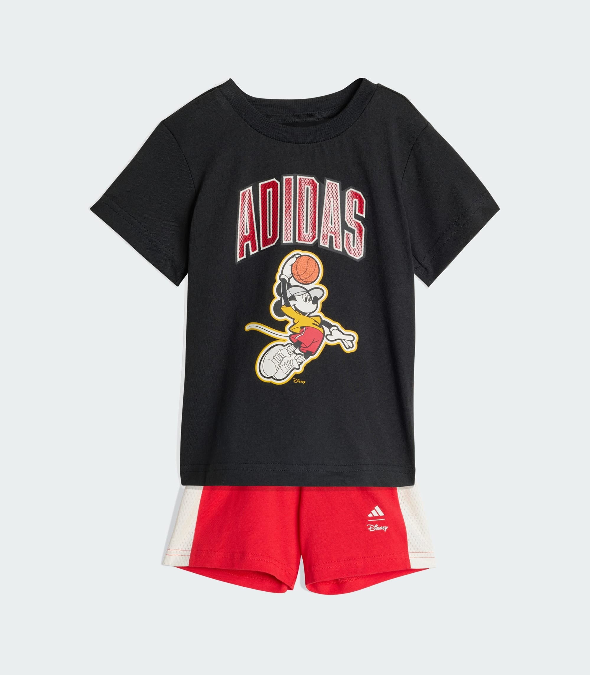 Set t-shirt e short Adidas Disney Mickey Mouse JZ7677 bambino unisex nero e bianco, 100% cotone, taglie dalla neonato a 4 anni
