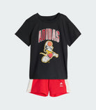 Set t-shirt e short Adidas Disney Mickey Mouse JZ7677 bambino unisex nero e bianco, 100% cotone, taglie dalla neonato a 4 anni