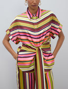 Blusa a righe con cintura Lola Casademunt LS2615062 Ecru-Multicolor