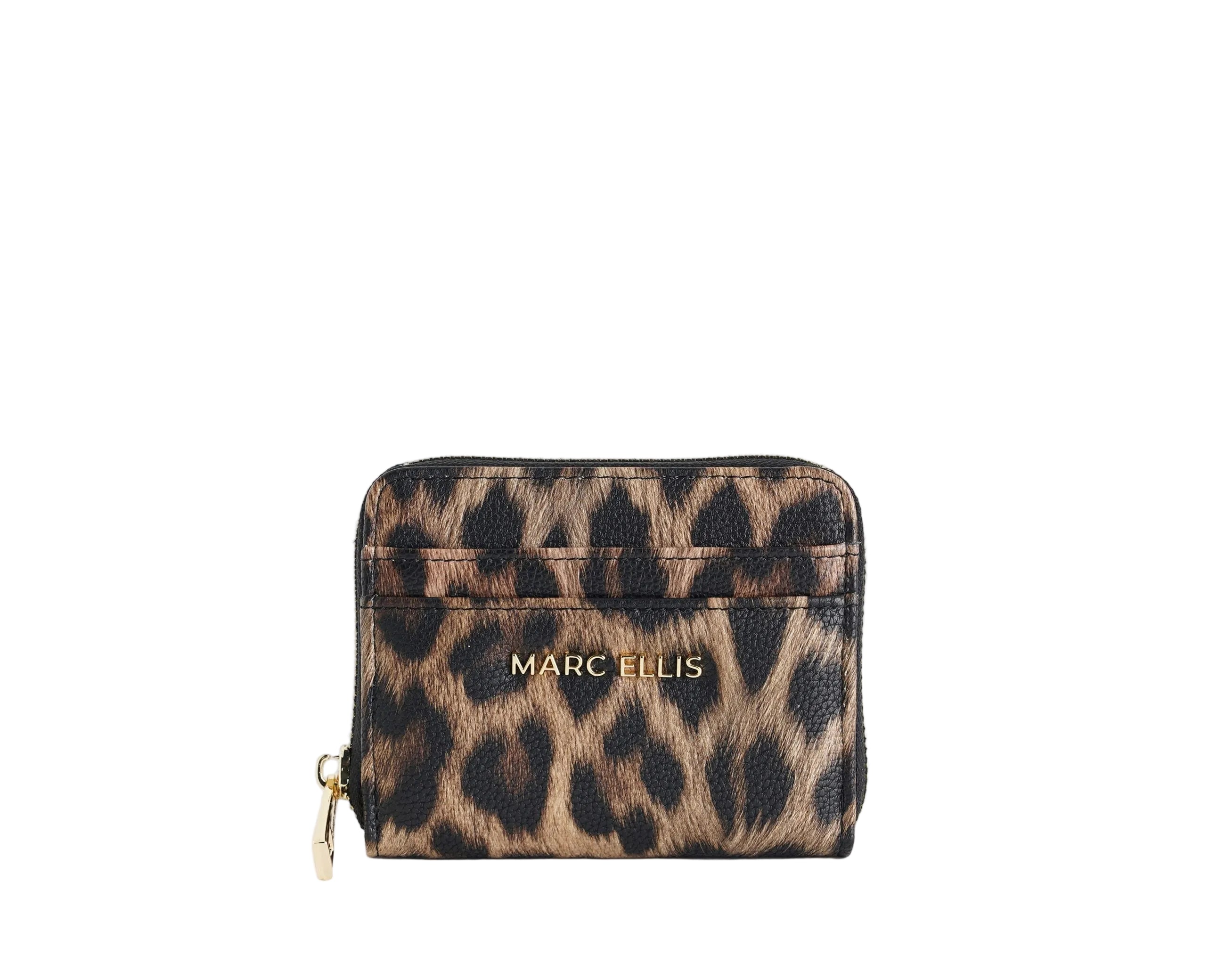 Portafoglio Marc Ellis Sophia Leo camel leo da donna in similpelle, chiusura zip, 8 slot portacarte, 10x12 cm
