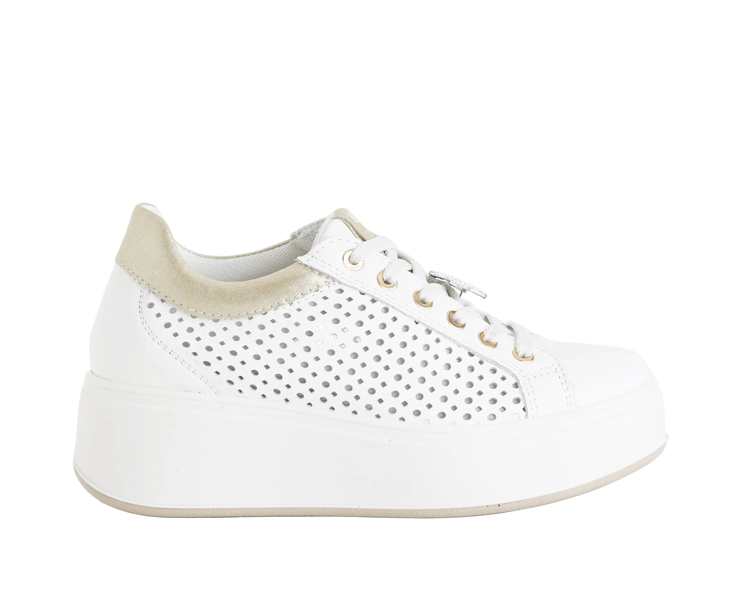Sneakers con zeppa IGI&CO 1146911 bianco da donna, tomaia in nappa con lacci, zeppa 55 mm
