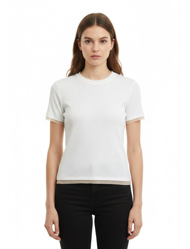 T-Shirt costine Le Streghe P26DL421 Bianco/Beige