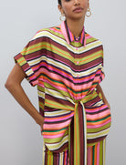 Blusa a righe con cintura Lola Casademunt LS2615062 Ecru-Multicolor