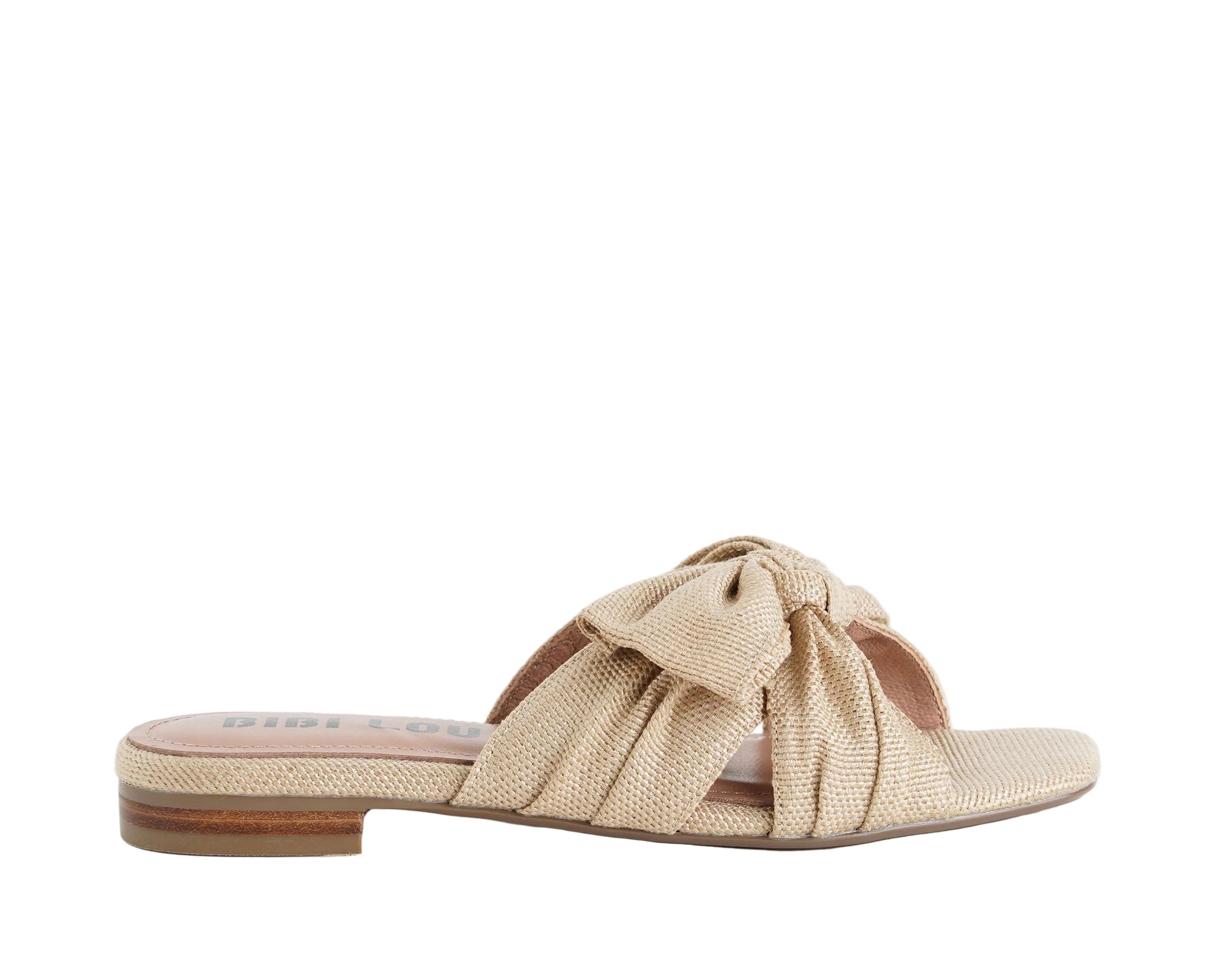 Ciabatta Bibi Lou Karsie 884Z69HG Natural Donna – vista frontale, tomaia in raffia con nodo, calzata slip-on e suola in gomma

