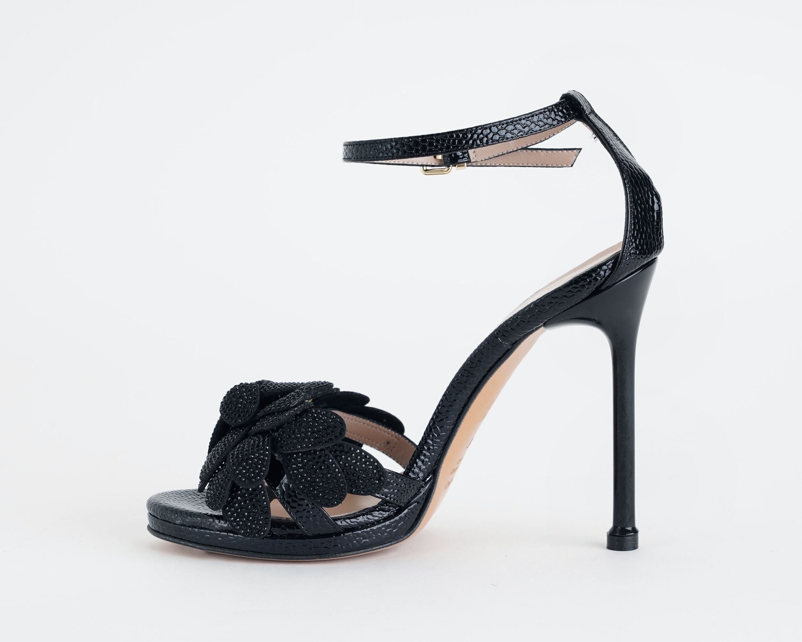 Sandalo alto ALBANO 5611 Nero donna – similpelle pitonata con strass