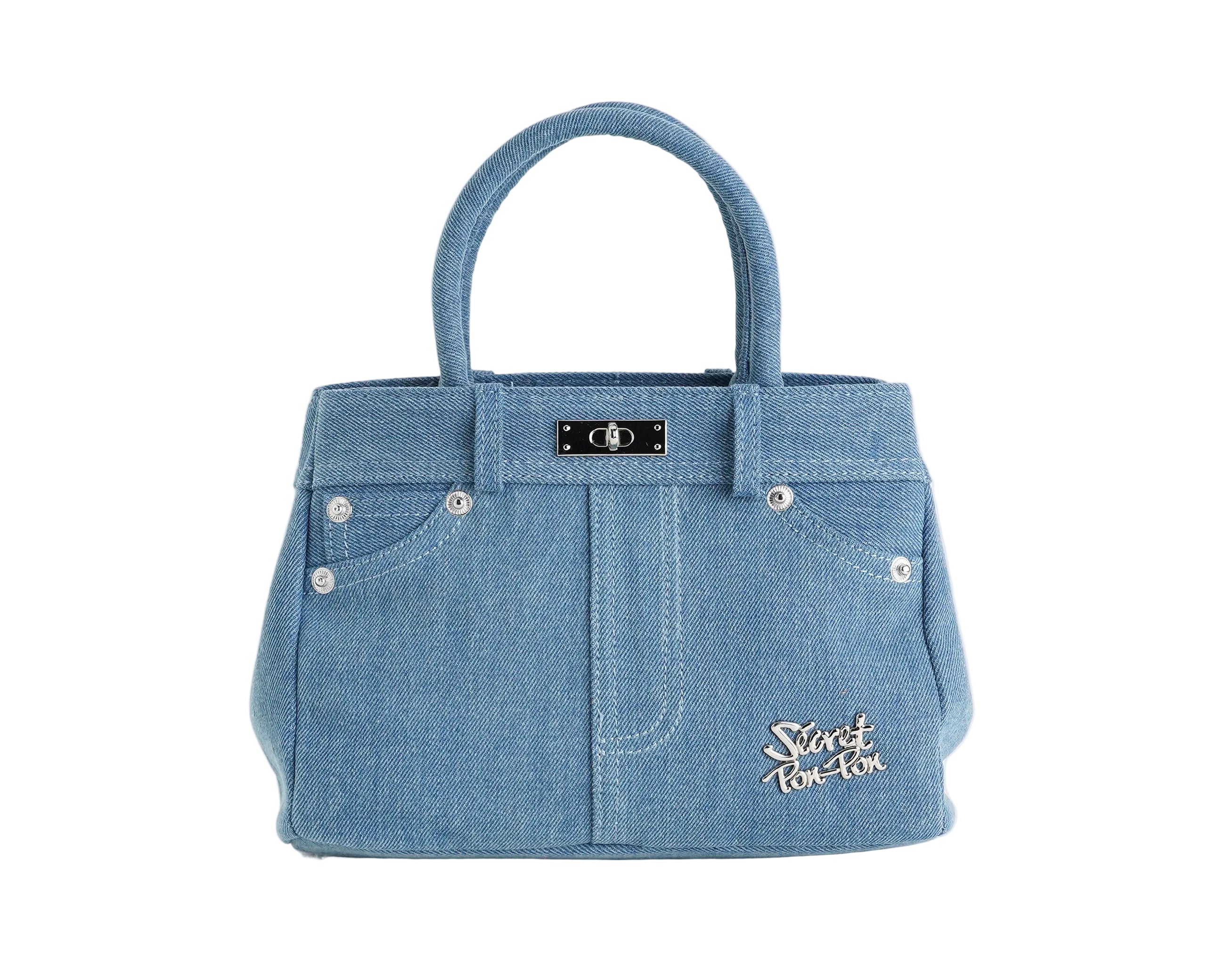 Borsa a mano SECRET PON-PON BAG POCHE DENIM - zip, tracolla rimovibile, donna
