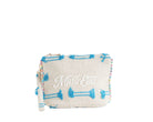 Pochette Marc Ellis Cassy Indy 26 Donna Variant 06 – vista frontale, trama intrecciata in tela misto cotone con dettagli in lurex, perline multicolore e scritta logata ricamata
