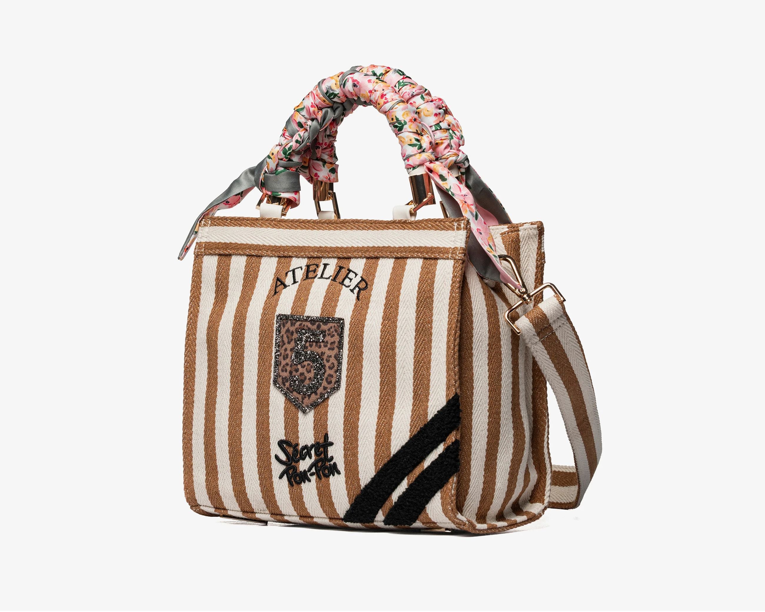 Borsa a spalla Sécret Pon-Pon Saint Tropez Bag S Beige/Cuoio Donna – tracolla regolabile, chiusura zip, H.22xL.25xP.12 cm
