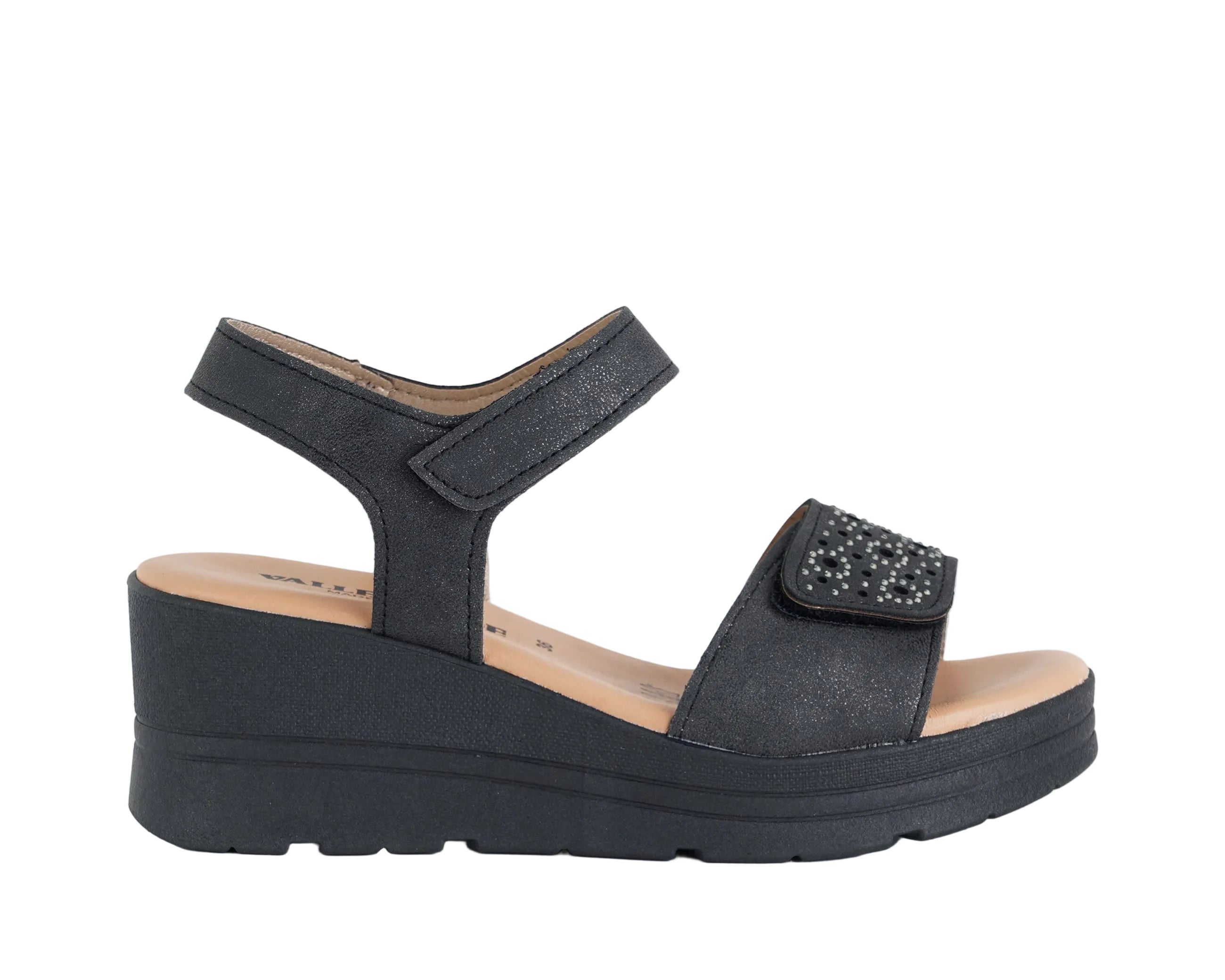 Sandalo alto VALLEVERDE 55582 NERO - similpelle, zeppa 60 mm, donna