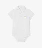 Body Lacoste 5W1100 bianco neonato - piqué cotone biologico, colletto polo, coccodrillo ricamato, taglie 3M-9M