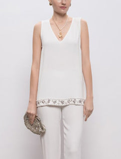 Top con cristalli e perline Twinset 261LB2CAA Off White Donna