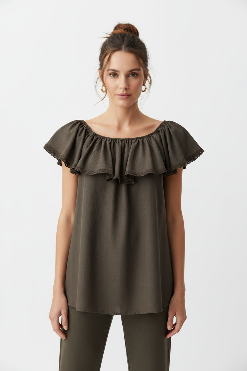 Blusa con voilant Vicolo TAB2211 Moro Donna