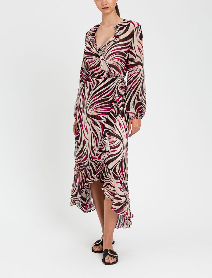 Abito Lungo Fantasia Twinset 261LB2FEE Stampa Zebra Multicolor Fuchsia Donna