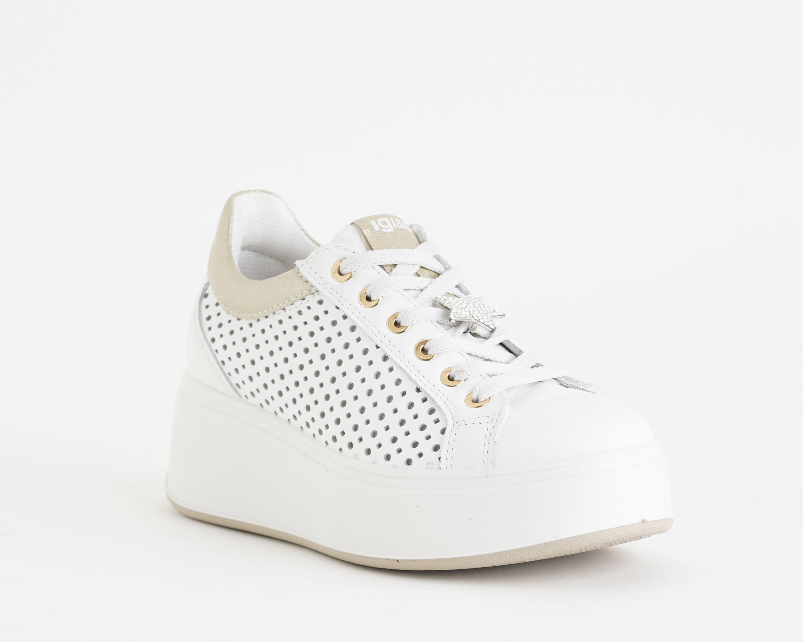 Sneakers con zeppa IGI&CO 1146911 bianco da donna, tomaia in nappa con lacci, zeppa 55 mm
