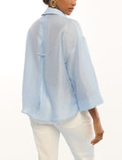 Camicia oversize in lino a maniche corte Lola Casademunt LS2615054 Azzurro 