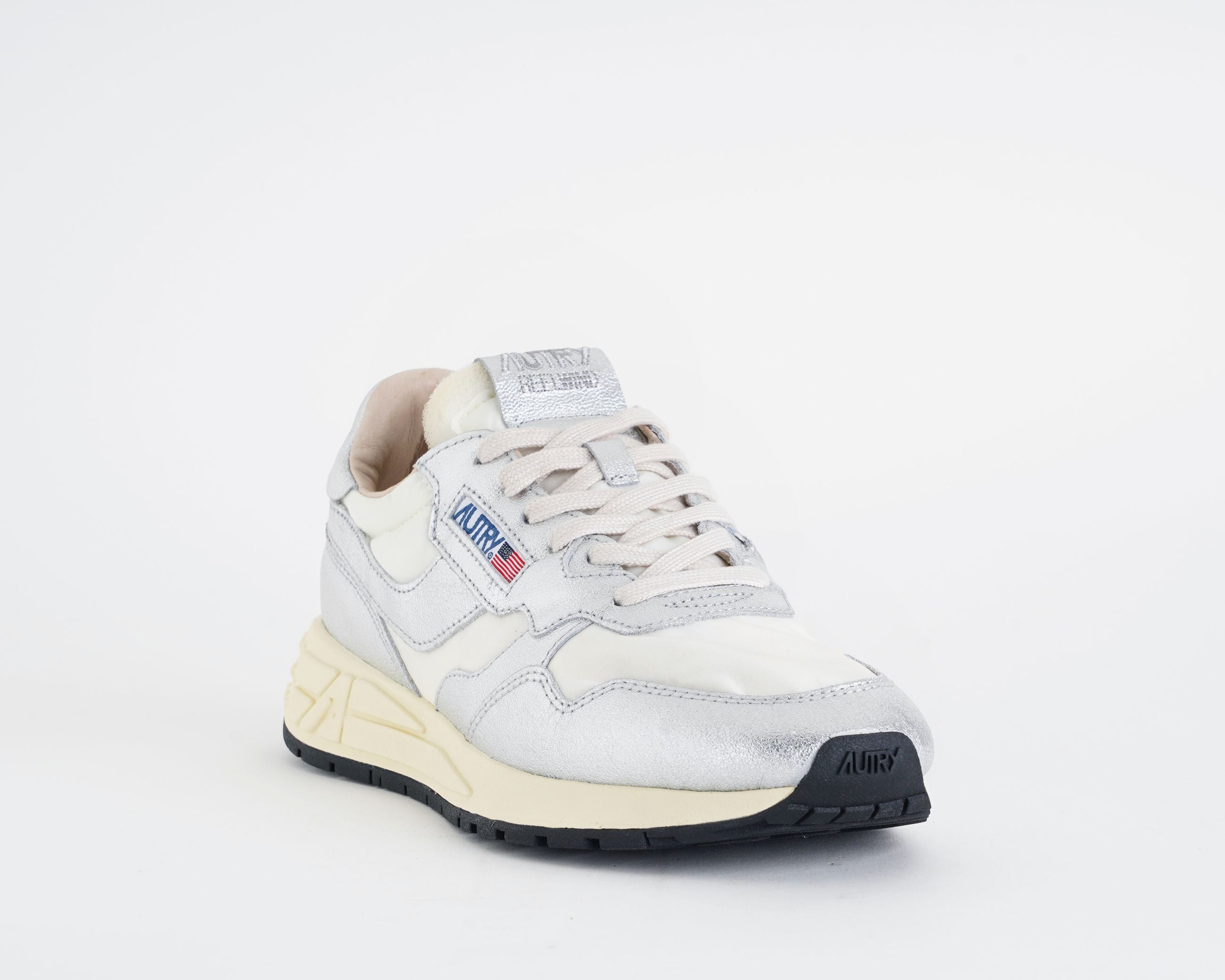 AUTRY Reelwind WWLW AN01 sneakers donna nylon bianco pelle metallizzata argento

