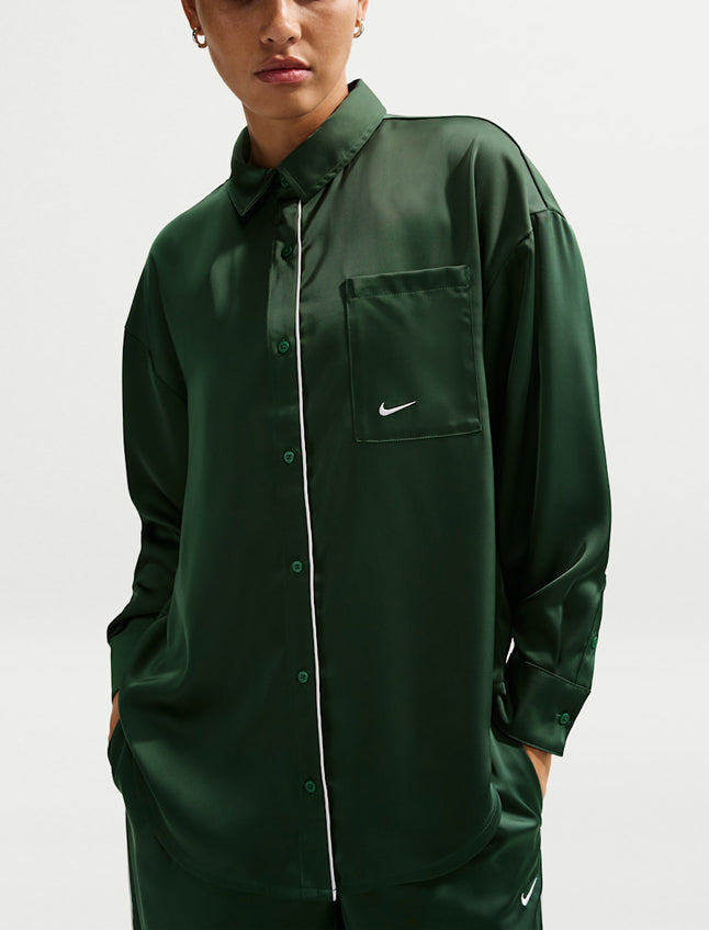 Top oversize in raso a maniche lunghe Nike IM0575-323 Fir (Sail) Donna