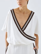 Maglia con scollo e dettagli a righe Access Fashion 63-5045-766 Bianco 