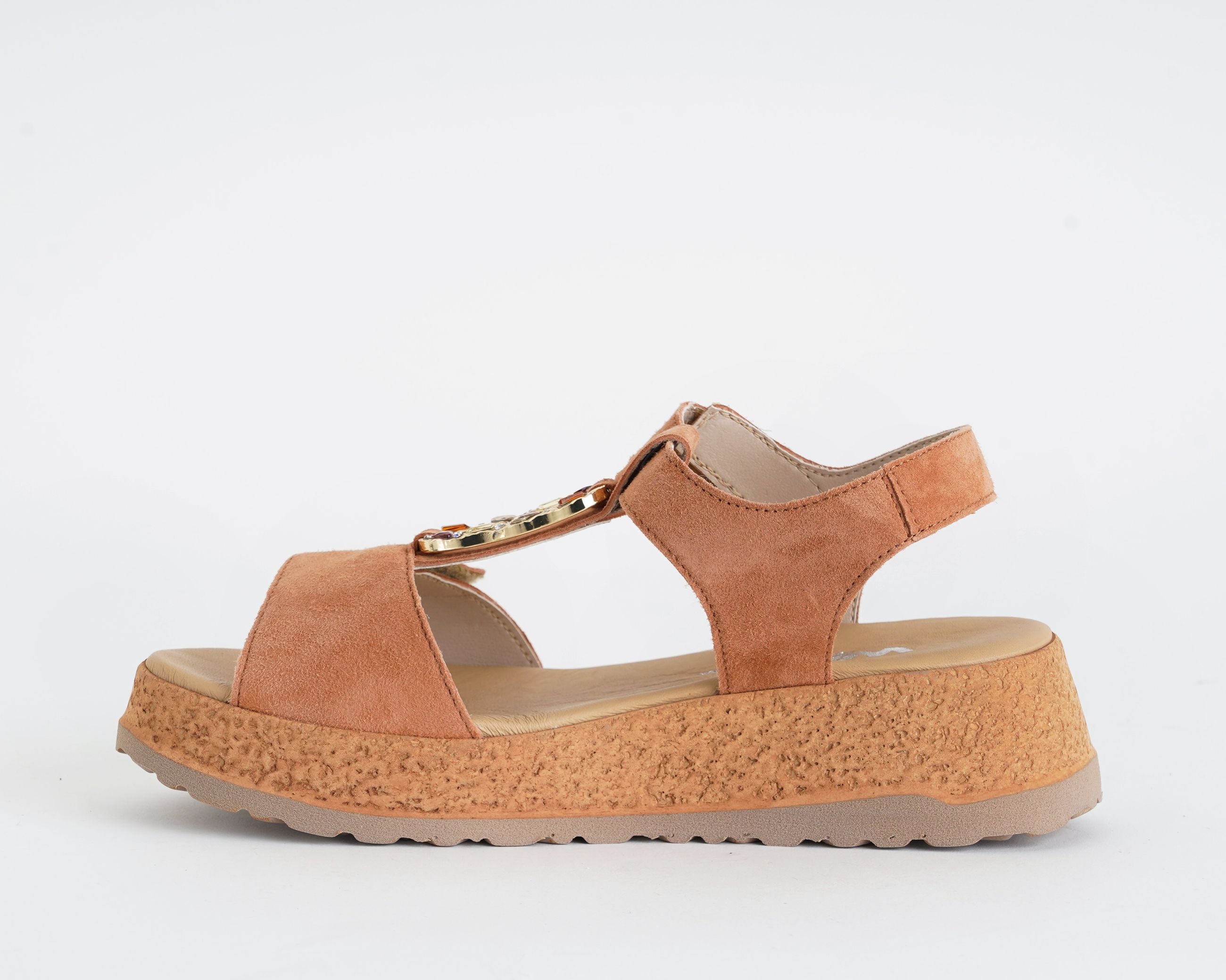 Sandalo Melluso 019289 castagno donna - Suede sottopiede pelle chiusura strappo suola gomma tacco 4 cm taglie 36-41