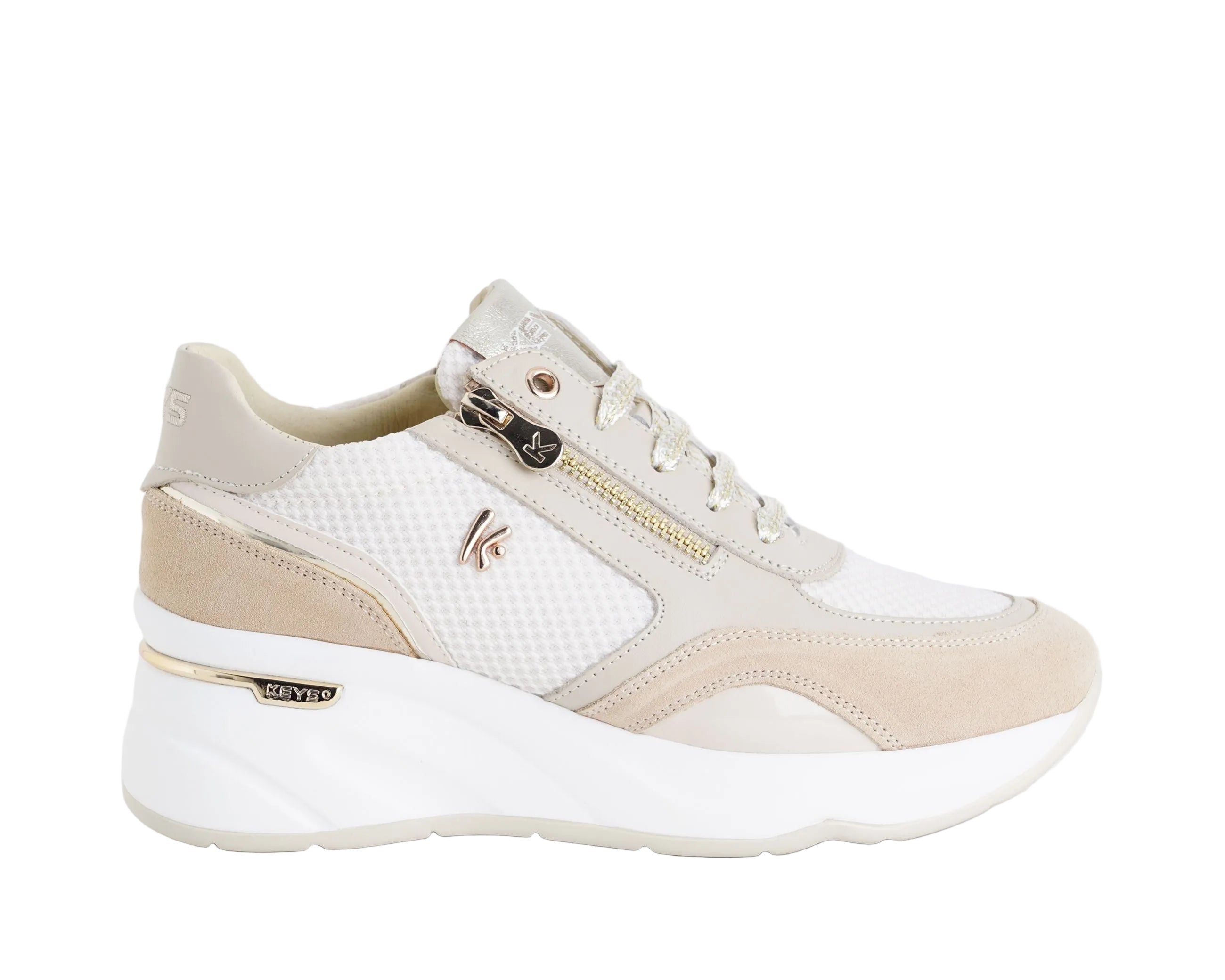 Sneakers con zeppa Keys K-11901 Beige/Gold Donna