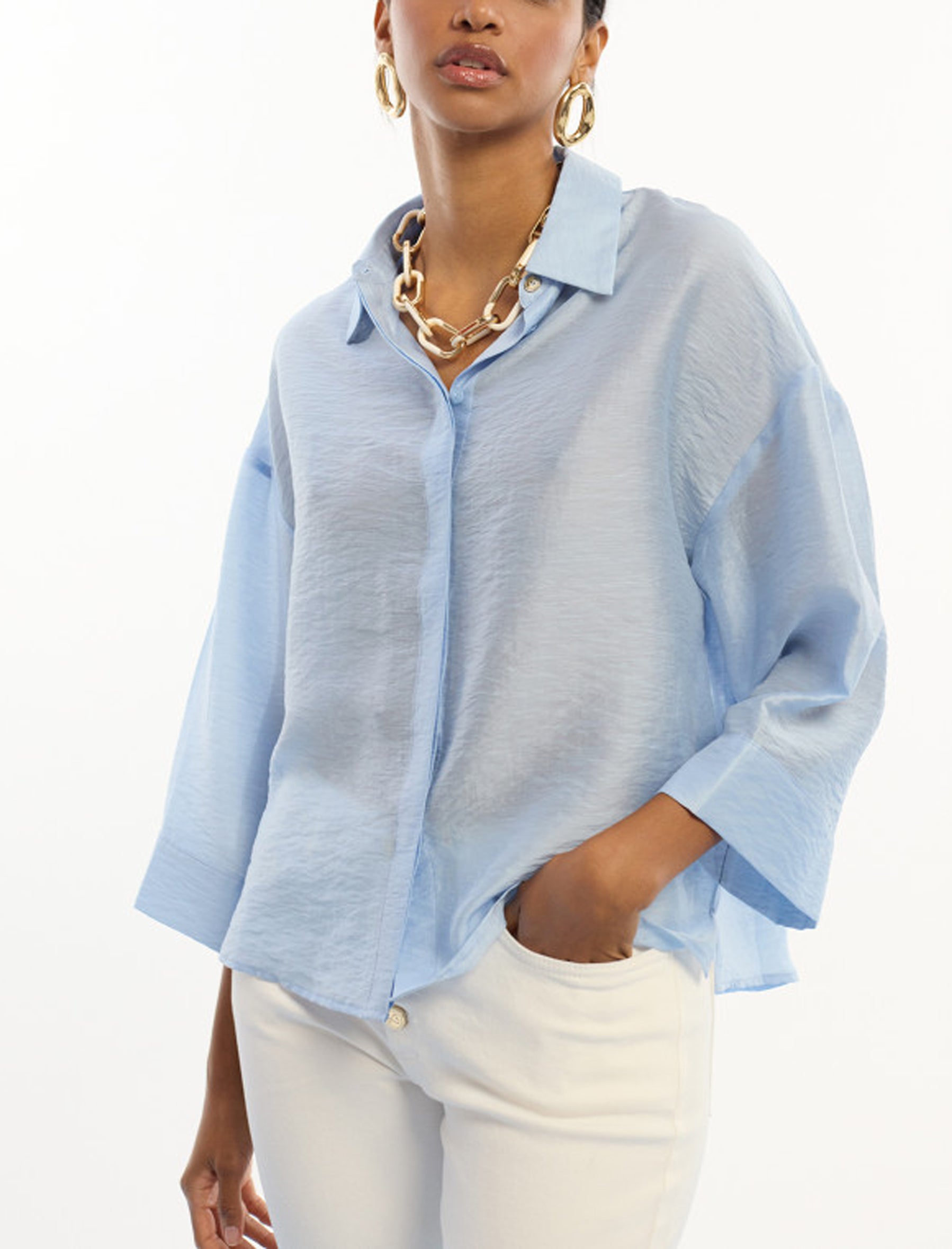 Camicia oversize in lino a maniche corte Lola Casademunt LS2615054 Azzurro 