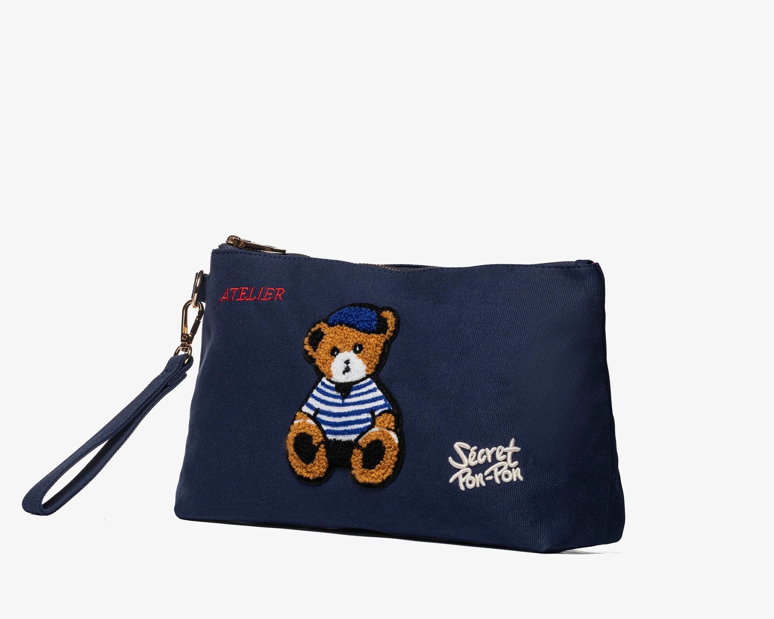Pouch Sécret Pon-Pon Saint Tropez Pouch Blu Navy Donna – chiusura zip, gancio polso, H.19xL.30xP.12 cm
