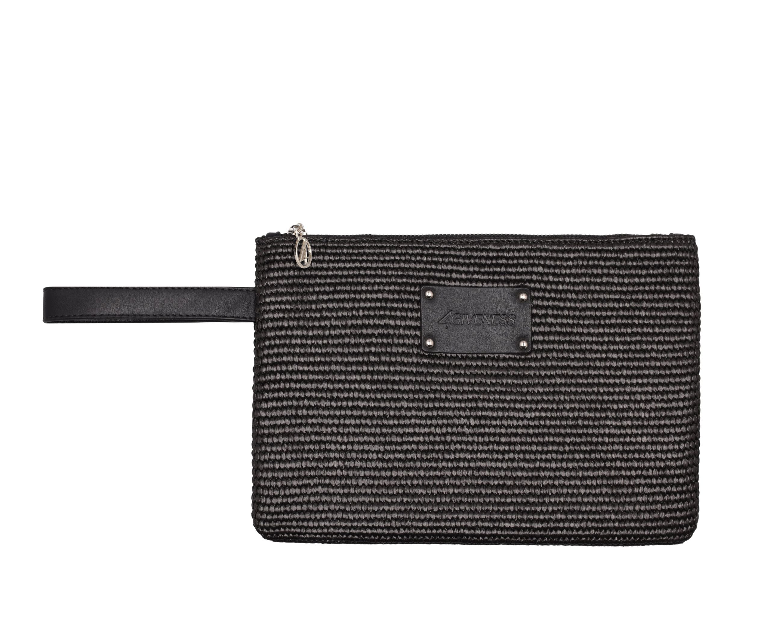 4GIVENESS Pochette 126WACPO5959 Nero fronte in rafia animalier con manico in pelle